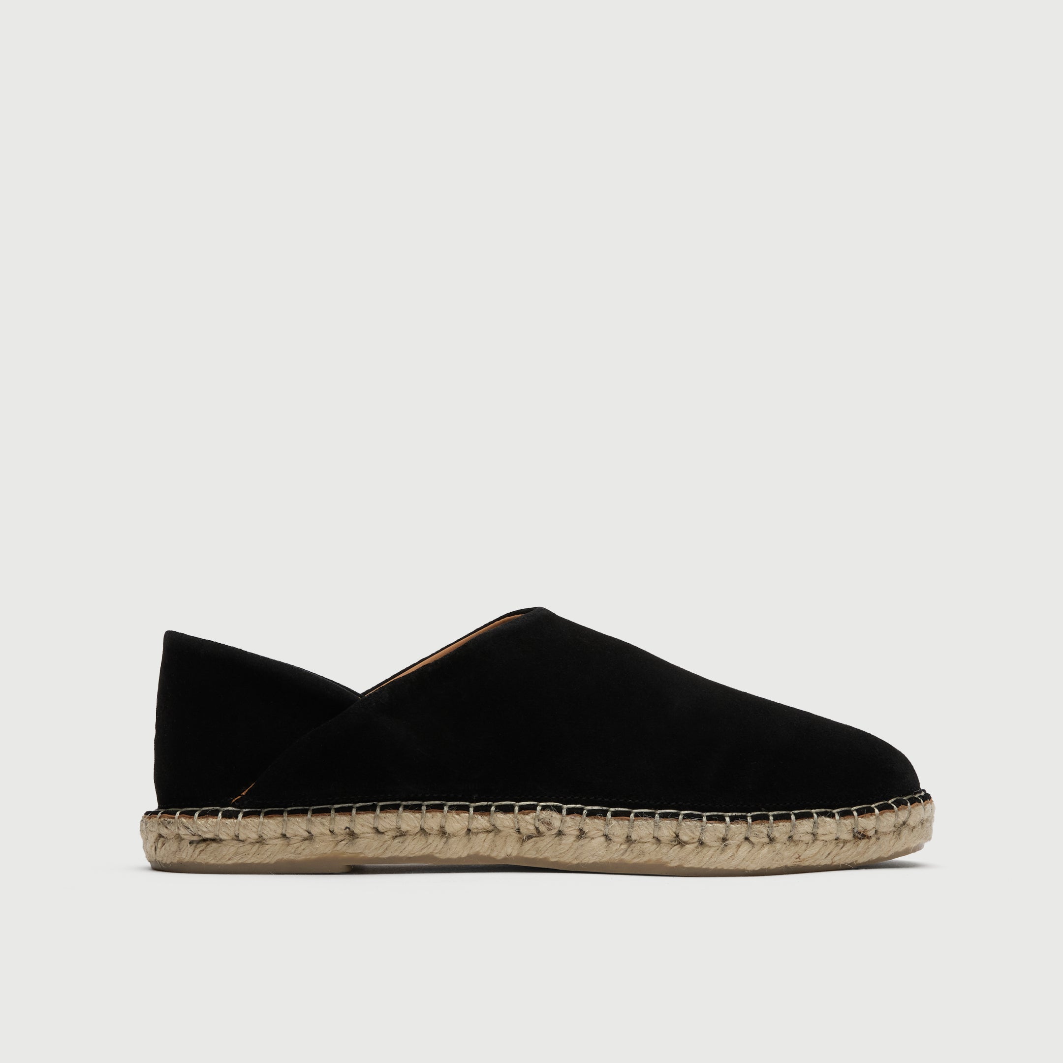 Walk London Messina Men's Black Espadrilles in suede - side view