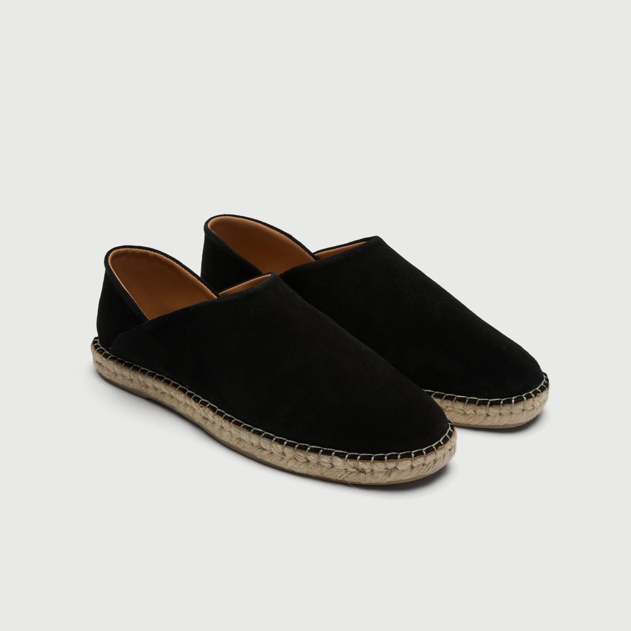 Walk London Messina Men's Black Espadrilles in suede - three quarter view
