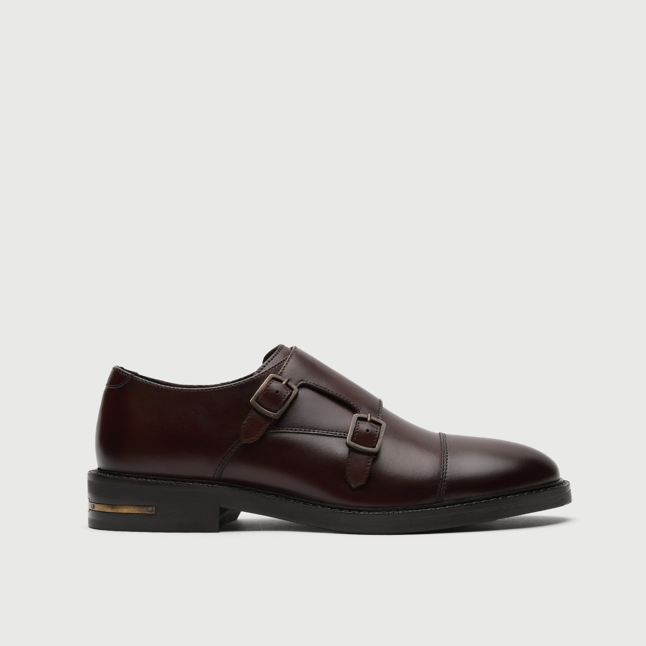 Walk London Oliver Monk Strap shoe in Brown Leather