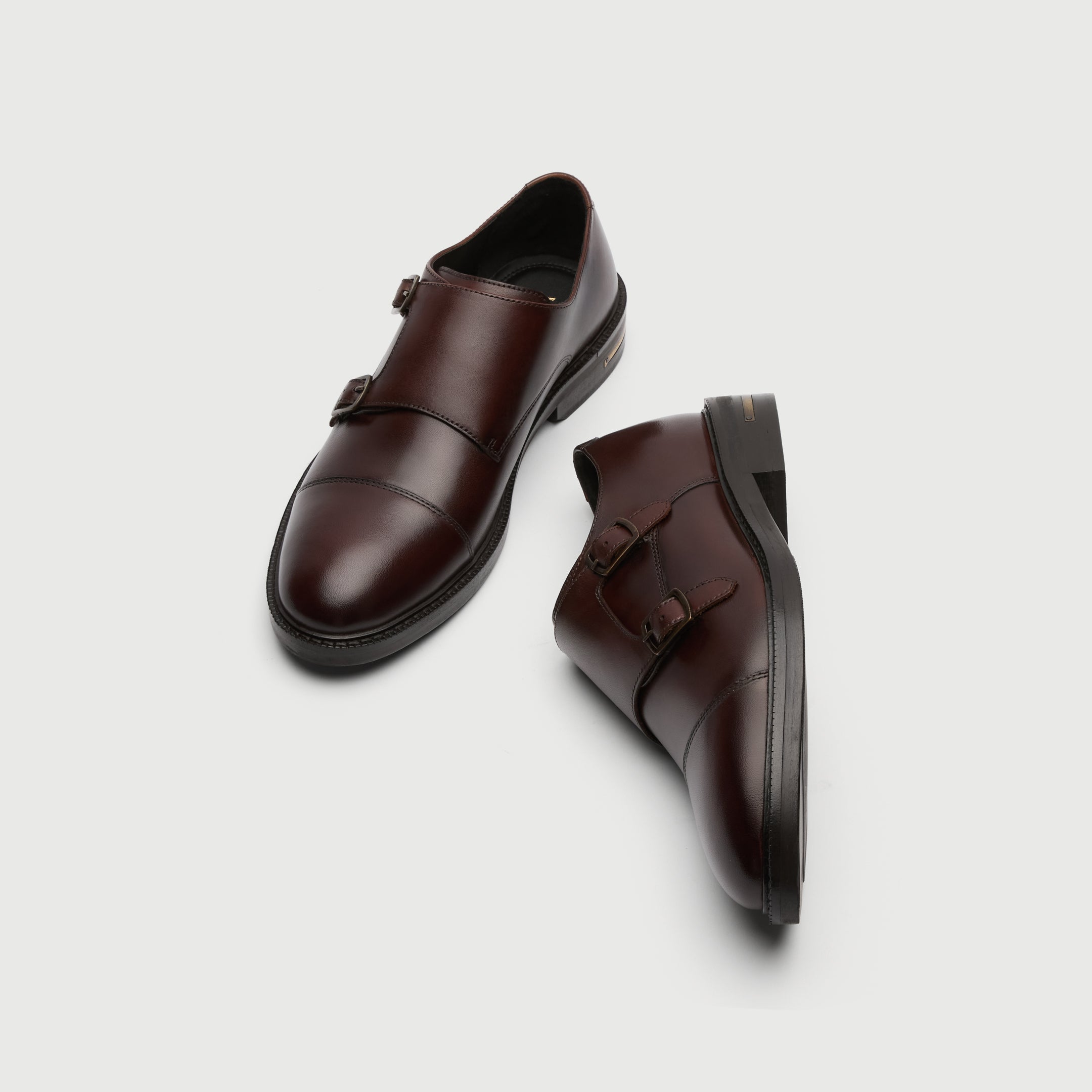 Walk London Oliver Monk Strap shoe in Brown Leather
