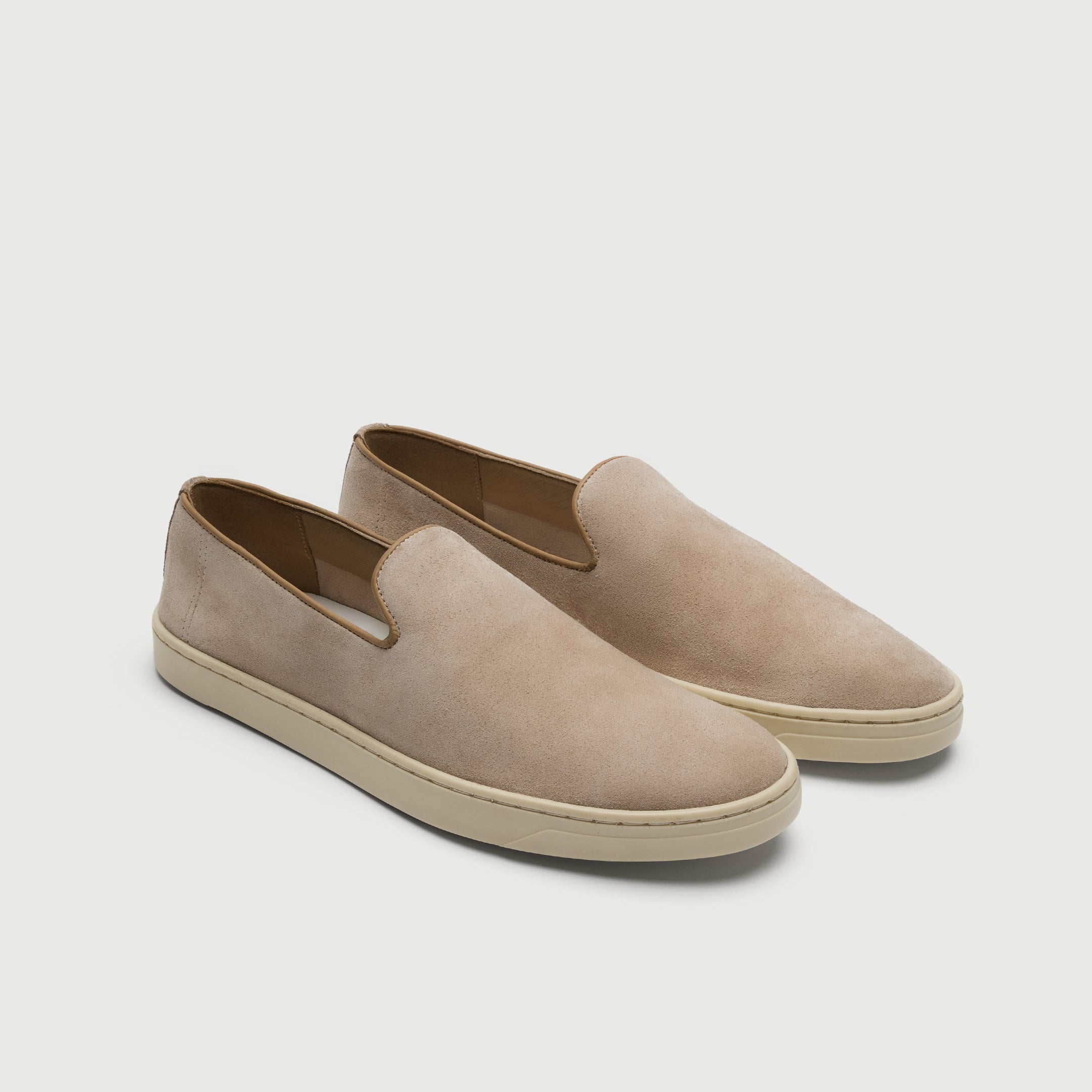 Walk London Palermo Slip On Hybrid Loafer in Stone Suede three quarter view