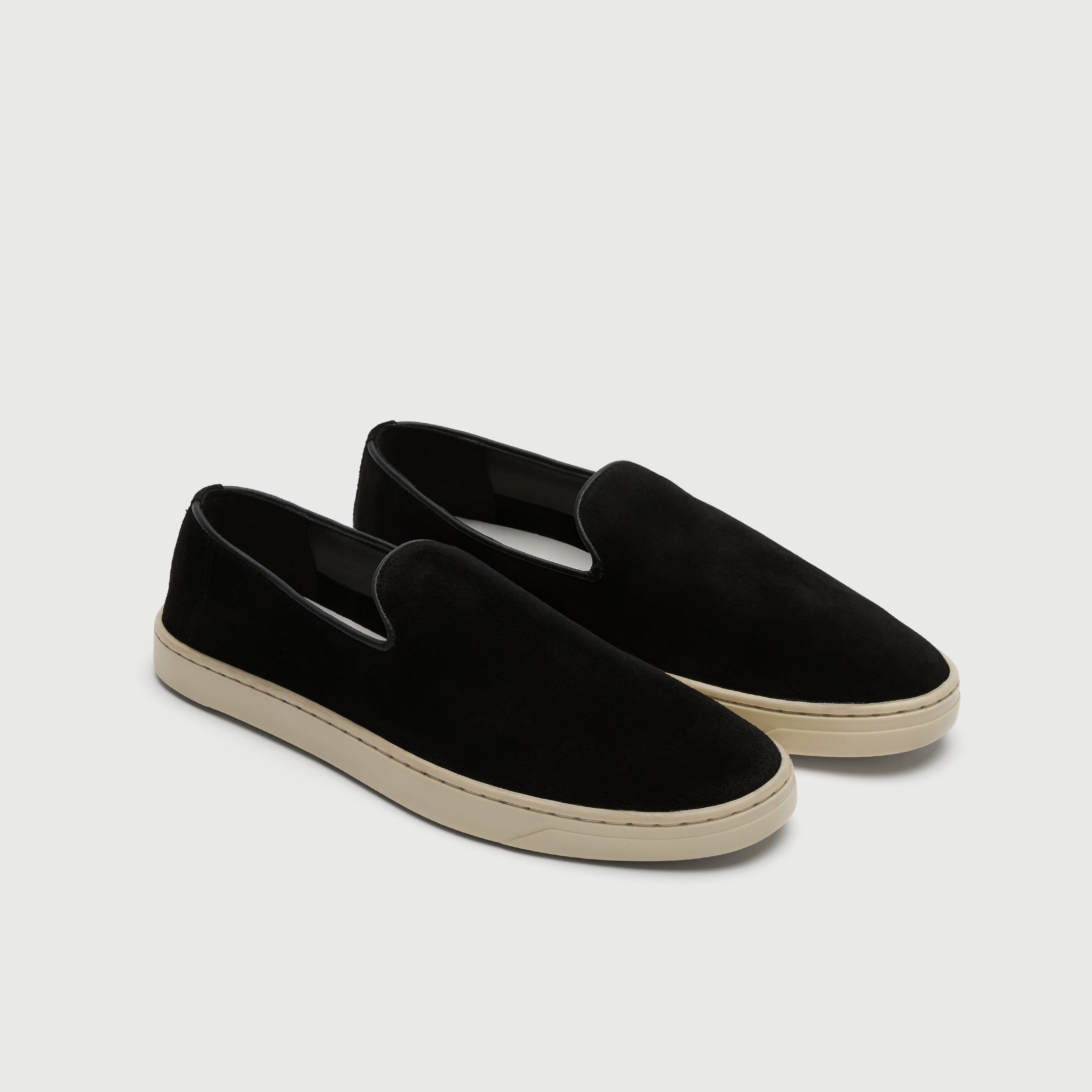 Walk London Palermo Slip On Hybrid Loafer in Black Suede three quarter view