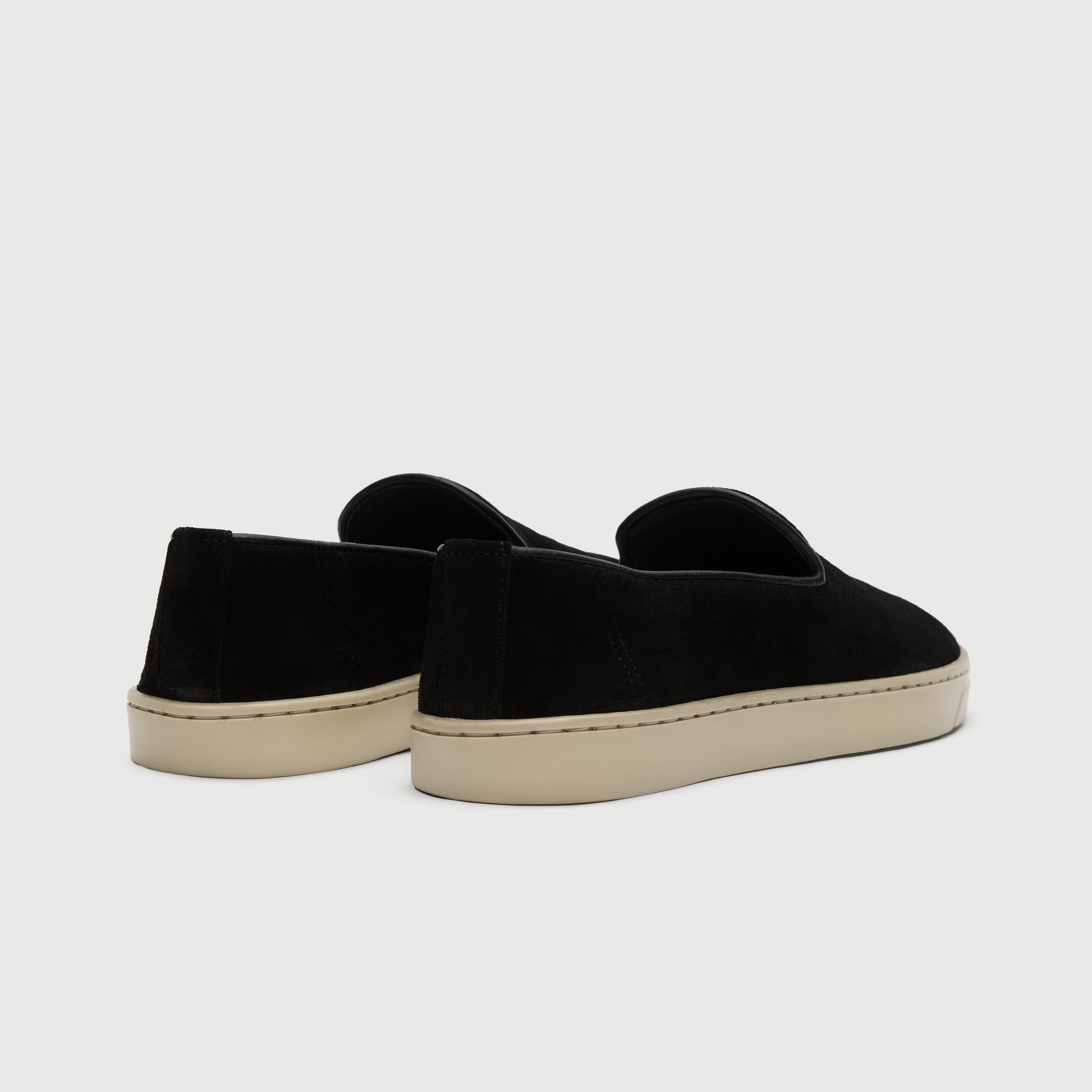 Walk London Palermo Slip On Hybrid Loafer in Black Suede heel view