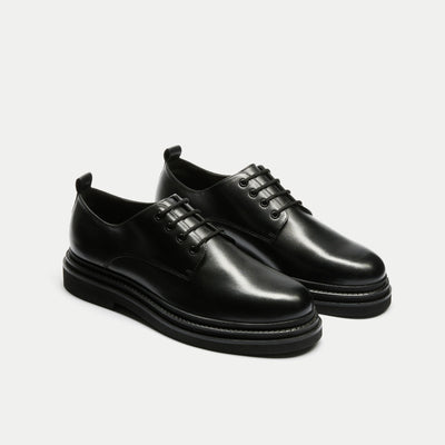 Walk London Mens Brooklyn Derby Shoe Black Leather