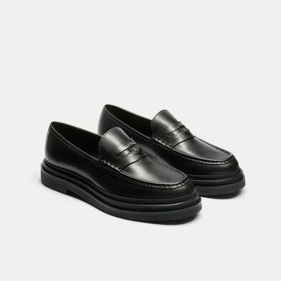 Walk London Mens Brooklyn Penny Loafer in Black Leather