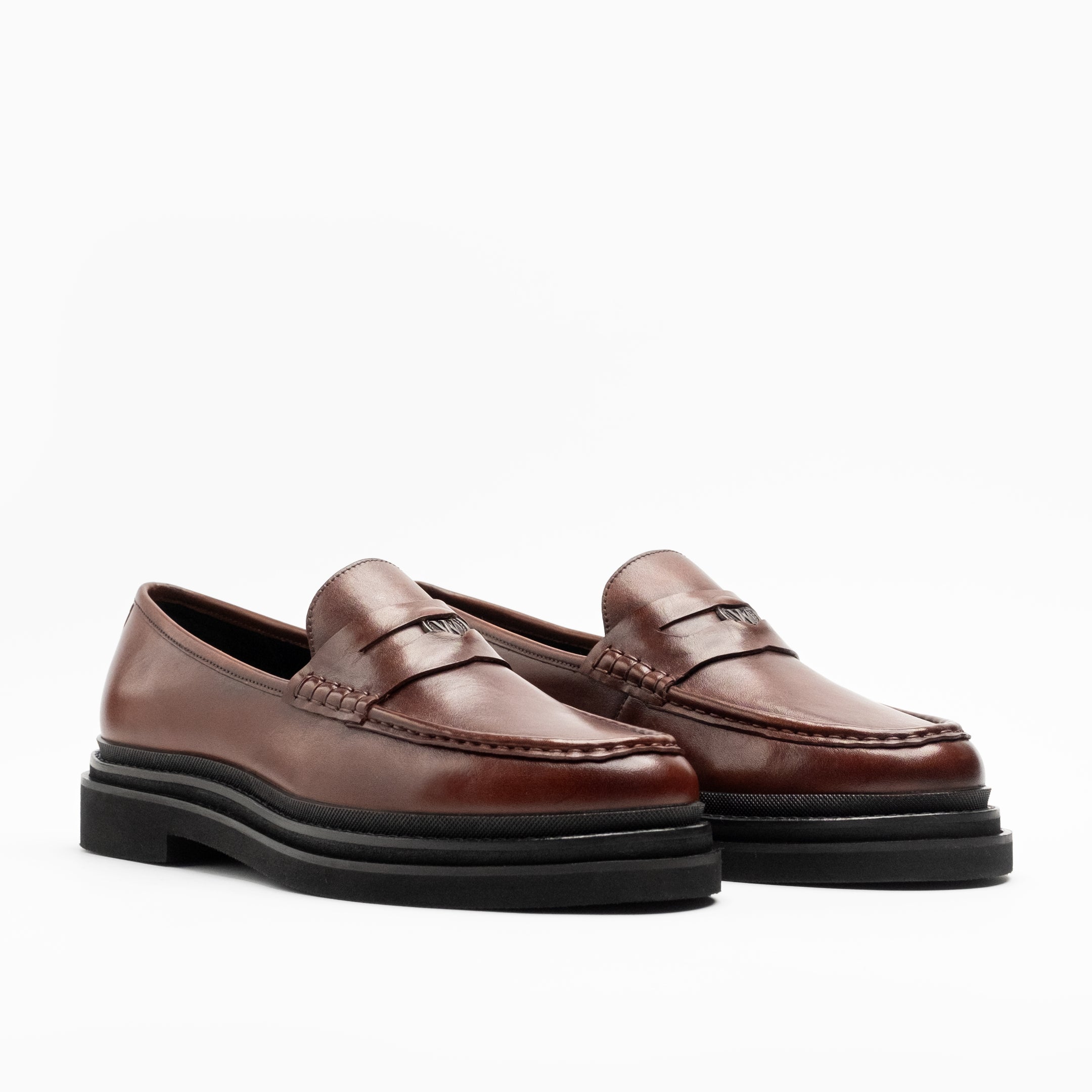 Walk London Mens Brooklyn Penny Loafer in Brown Leather