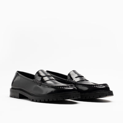 Walk London Mens Campus Saddle Loafer in Smooth Black Leather