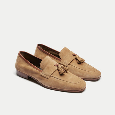 Walk London Mens Capri Tassel Loafer in Tan Suede