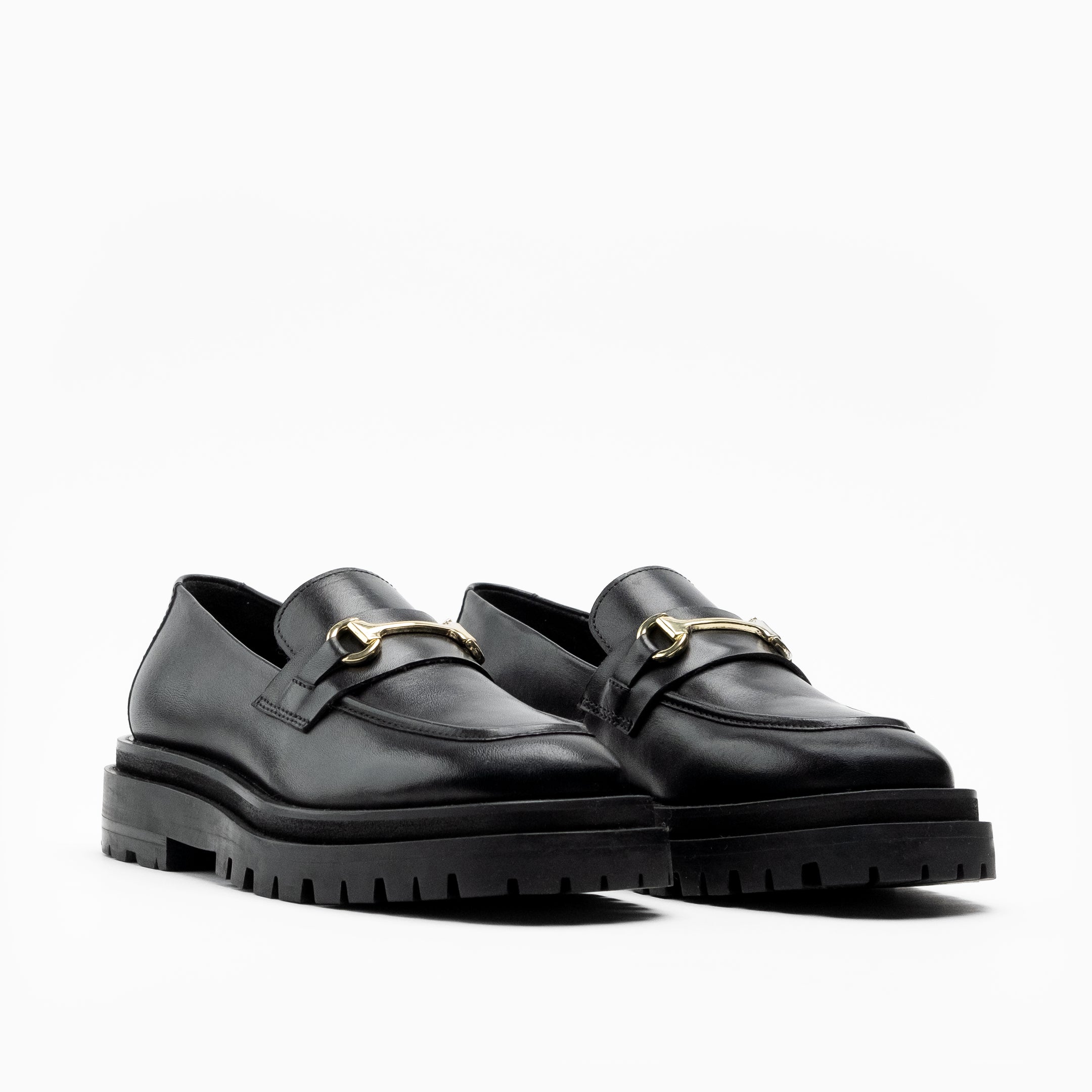 Walk London Womens Dana Trim Loafer in Black Leather