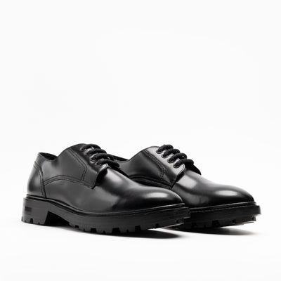 Walk London Mens Justin Derby Shoe in Smooth Black Leather