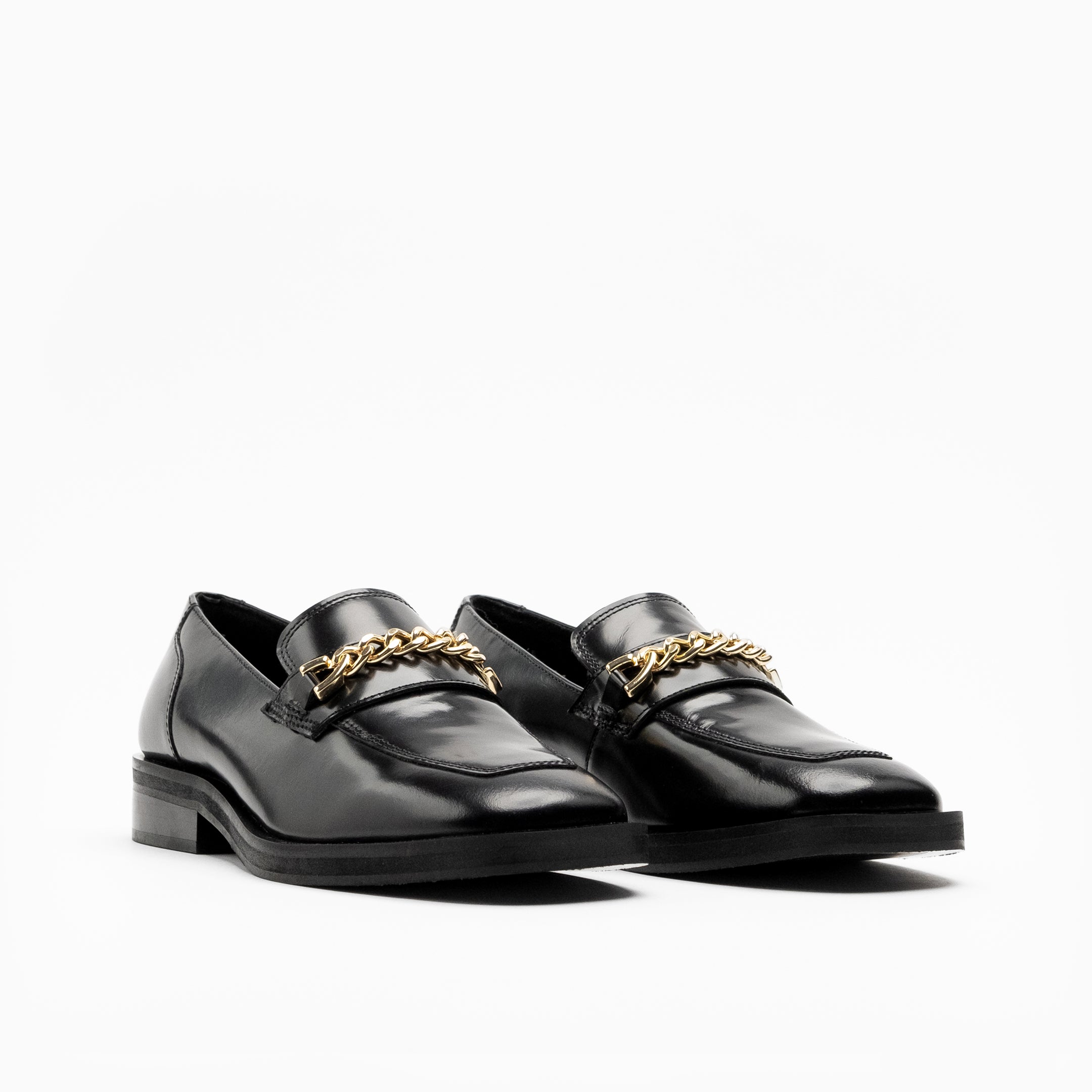 Walk London Womens Lola Chain Loafer in Black Leather