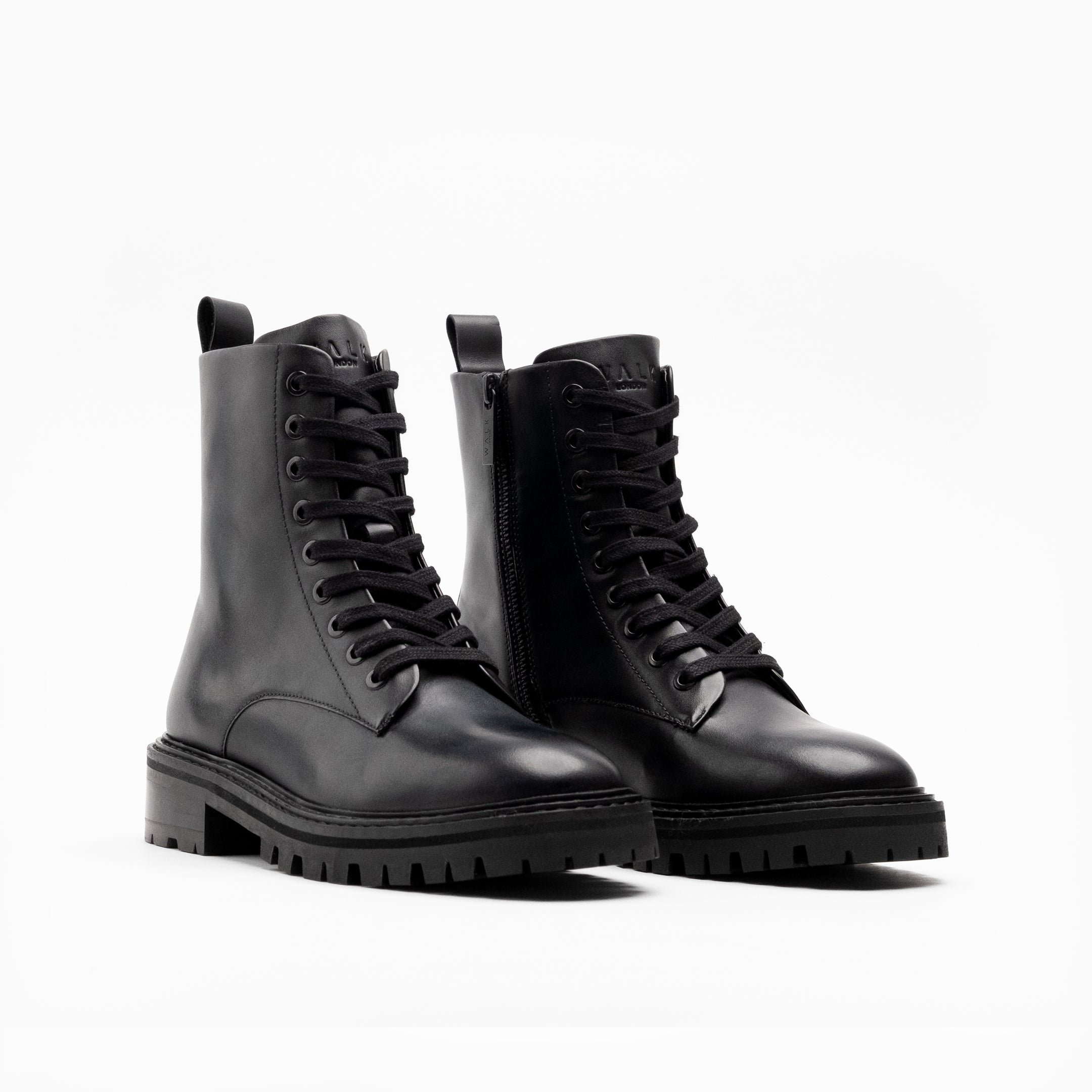 Walk London Womens Marina Lace Up Boot in Black Leather