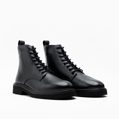 Walk London Mens Max Lace Boot in Black Grain Leather