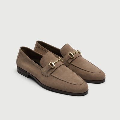 Video of man wearing Walk London Naples Trim loafer in stone suede wearing khaki trousers