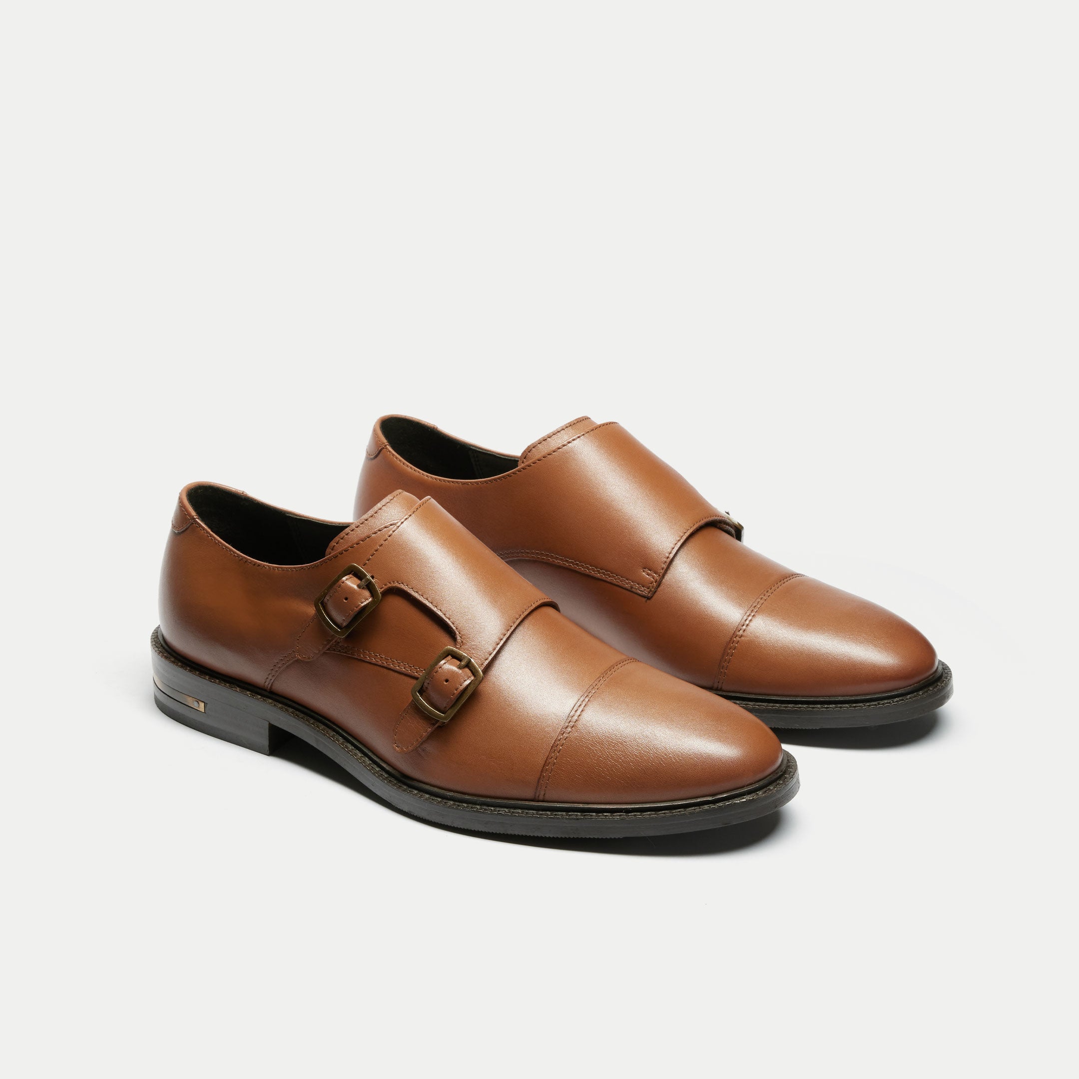 Walk London Mens Oliver Monk Strap Shoe in Tan Leather