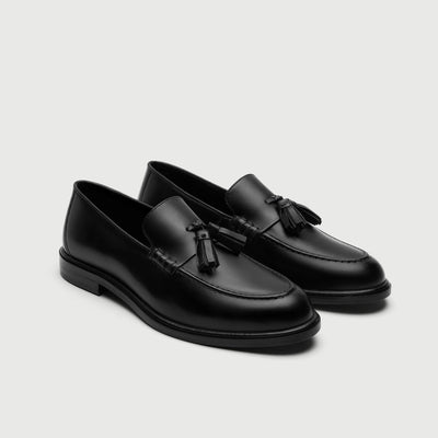 WALK London Mens Black Leather Putney Tassel Loafer