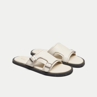 Walk London Mens Shore Slider in Off White Grain Leather