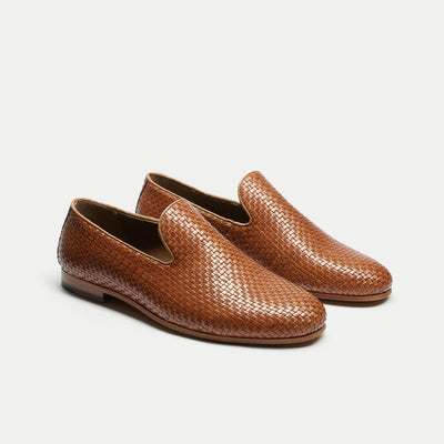 Walk London Mens Terry Weave Loafer in Tan Leather