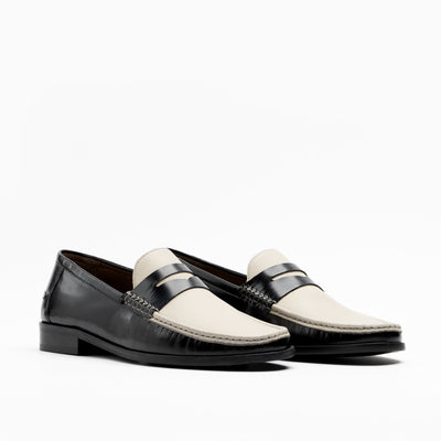 Walk London Mens - Tino Saddle Loafer - Black & White Leather