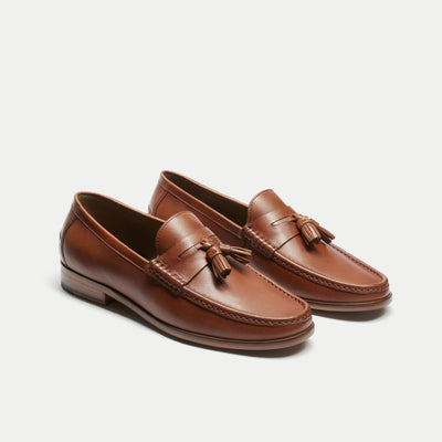 Walk London Mens Tino Tassel Loafer in Tan Leather