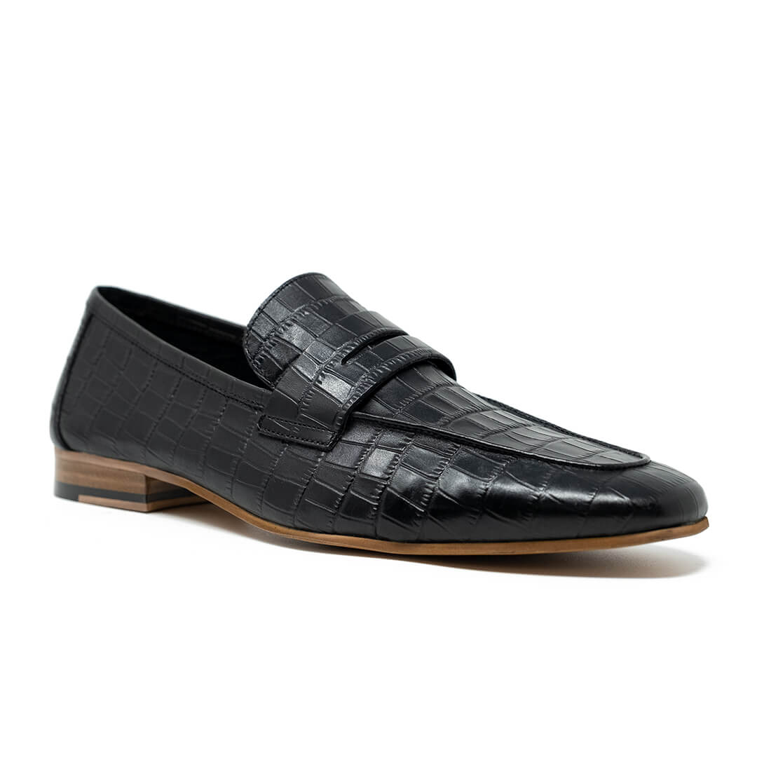 Capri Embossed Saddle Loafer - Black Croc Emboss