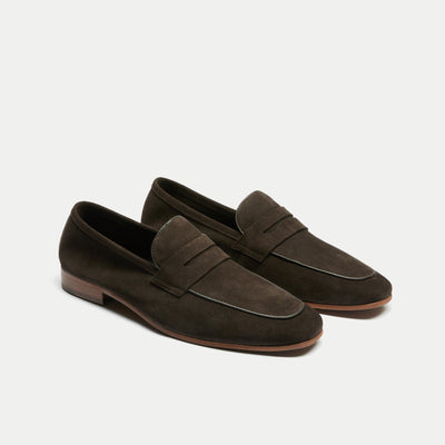 Walk London Mens Capri Saddle Loafer in Brown Suede