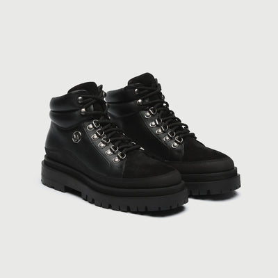 Walk London Women's Dana Hiking Boot in Black Leather
