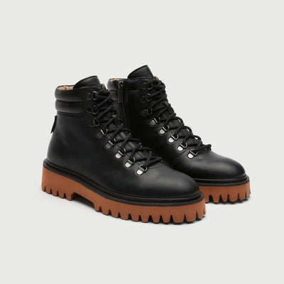 Walk London Shoes Hopper Hiking Boot in black leather and red sole