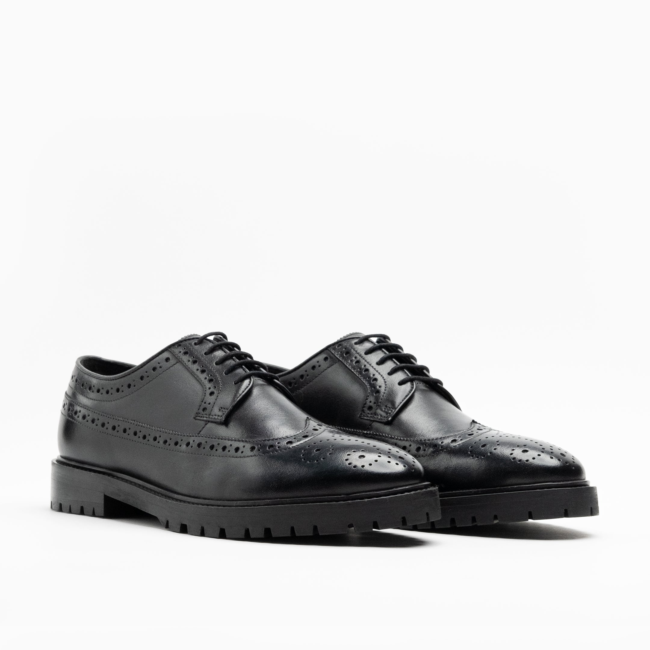 WALK London Mens James Brogue Shoe in Black Leather