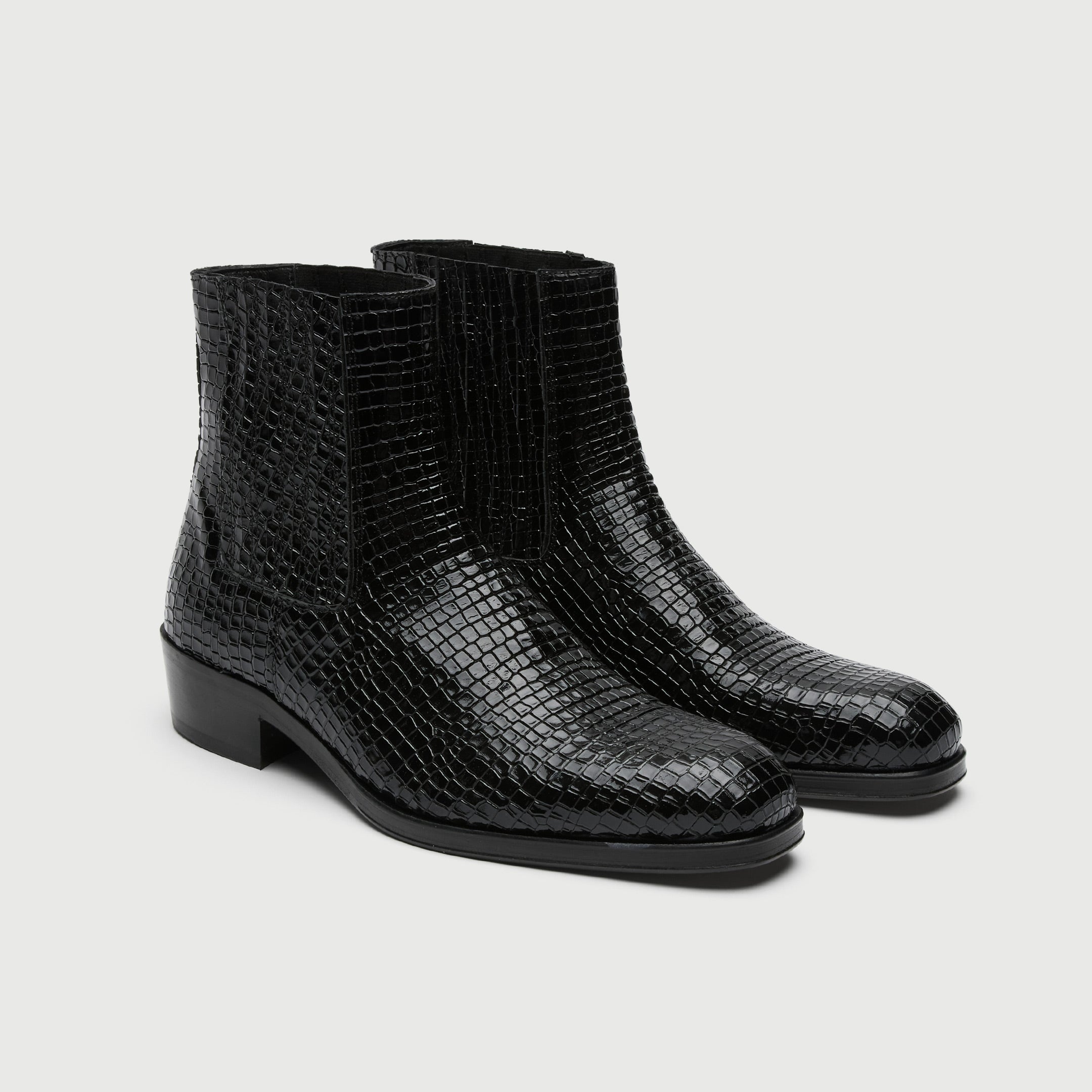 Walk London Lennon Cuban Boot - Black Embossed Leather
