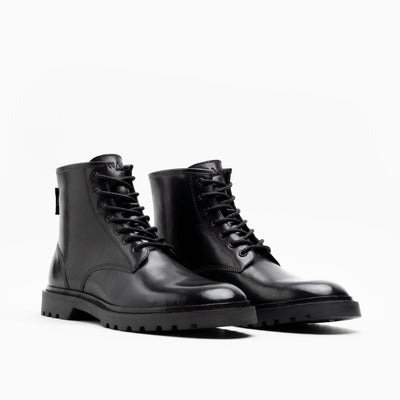 Walk London Mens - Milano Lace Boot - Black Leather