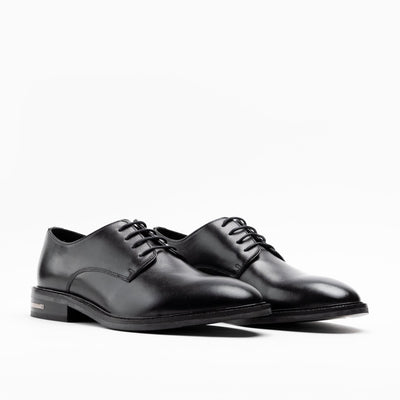 Walk London Mens Oliver Derby Shoe in Black Leather