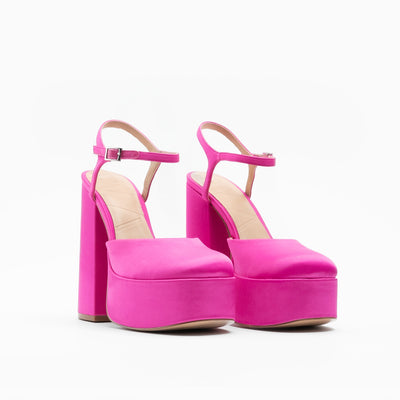 Walk London Women's Phoenix Platform Heel in Pink Satin