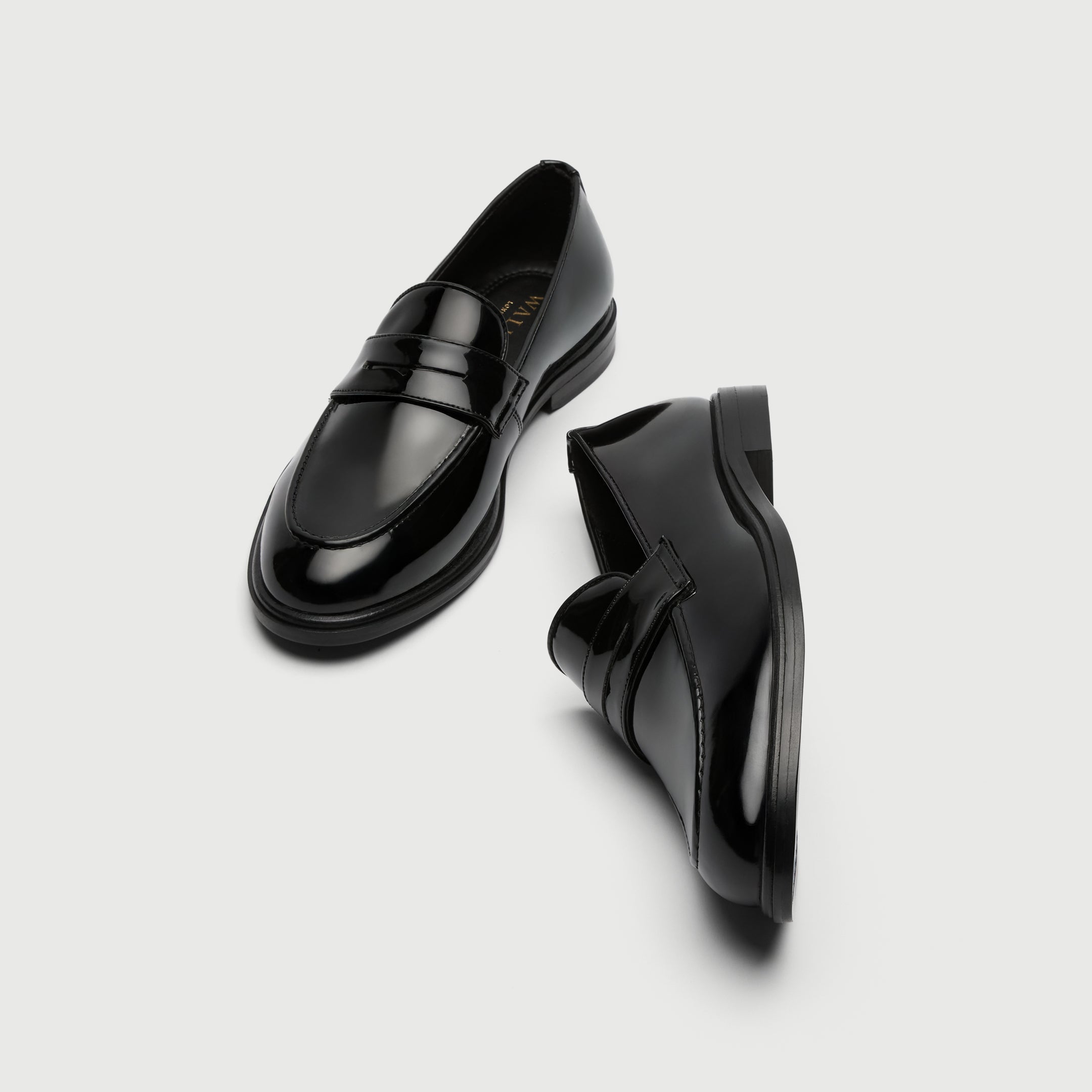 Walk London Putney Black Patent Loafer top and side view