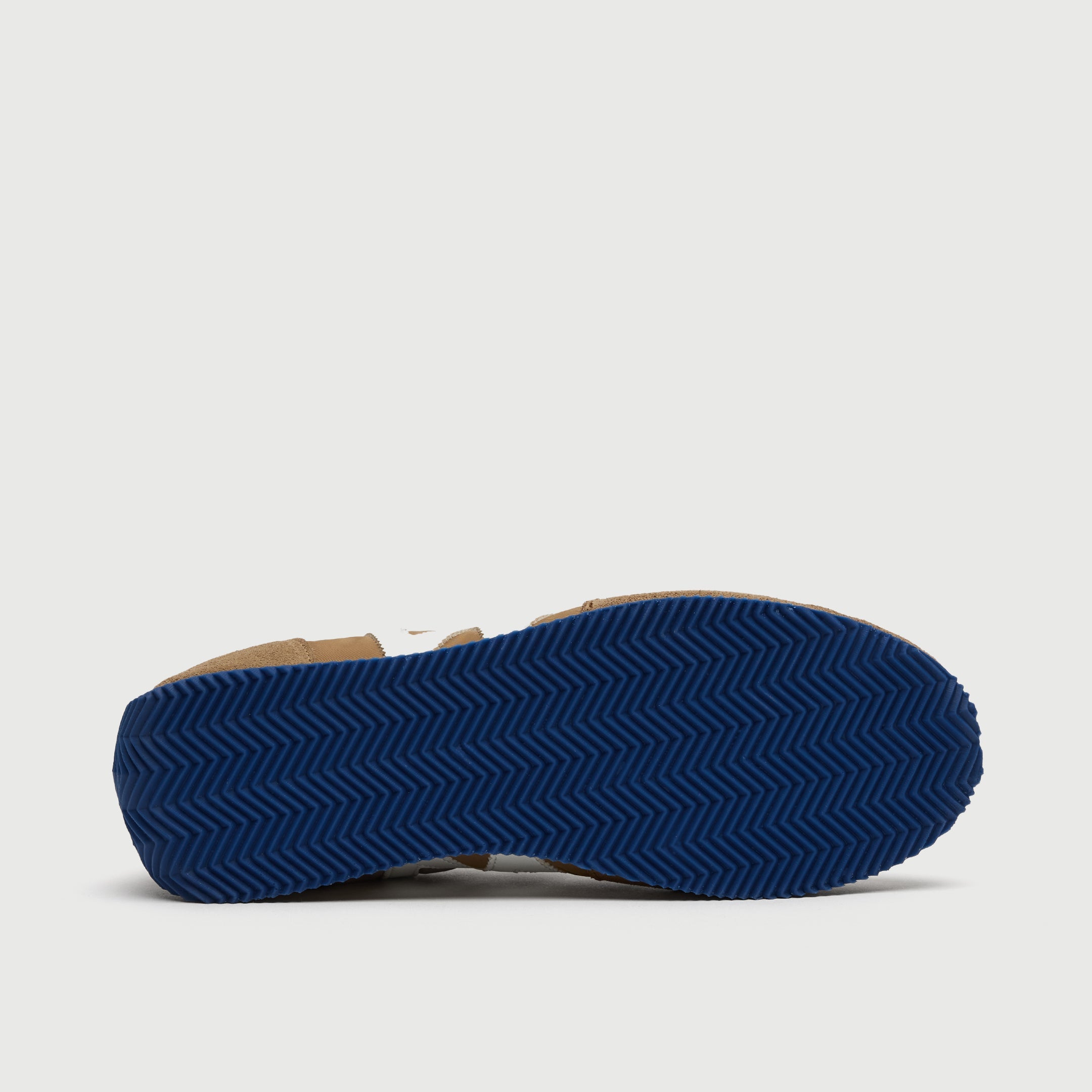 Walk London Retro Runner Trainer in Stone suede and textile with blue ridged sole