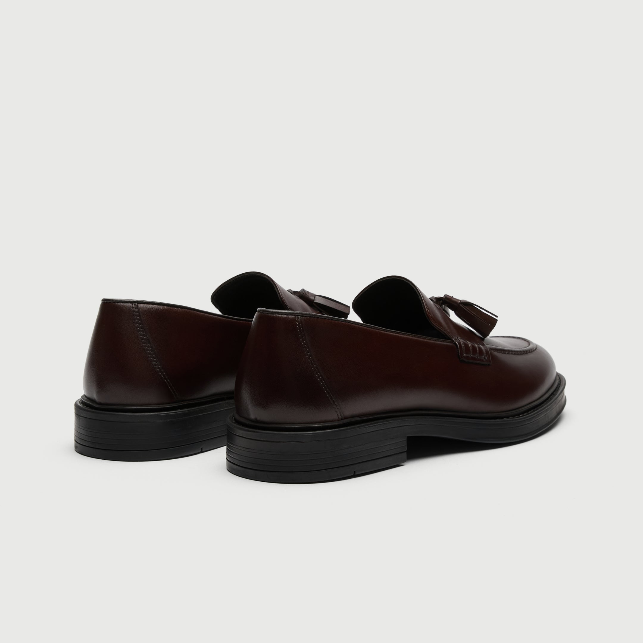Walk London Richmond Tassel Loafers in Brown Leather heel view