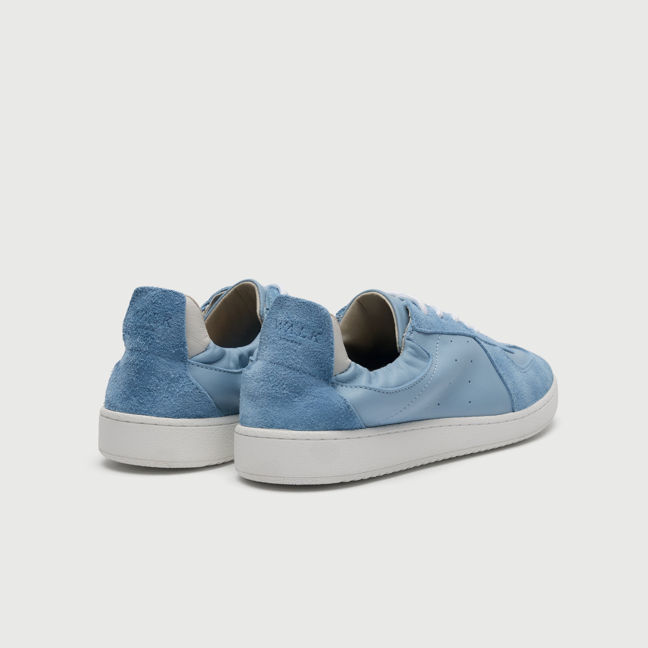 Walk London Rimini Blue Suede Trainers with elastic collar - heel view