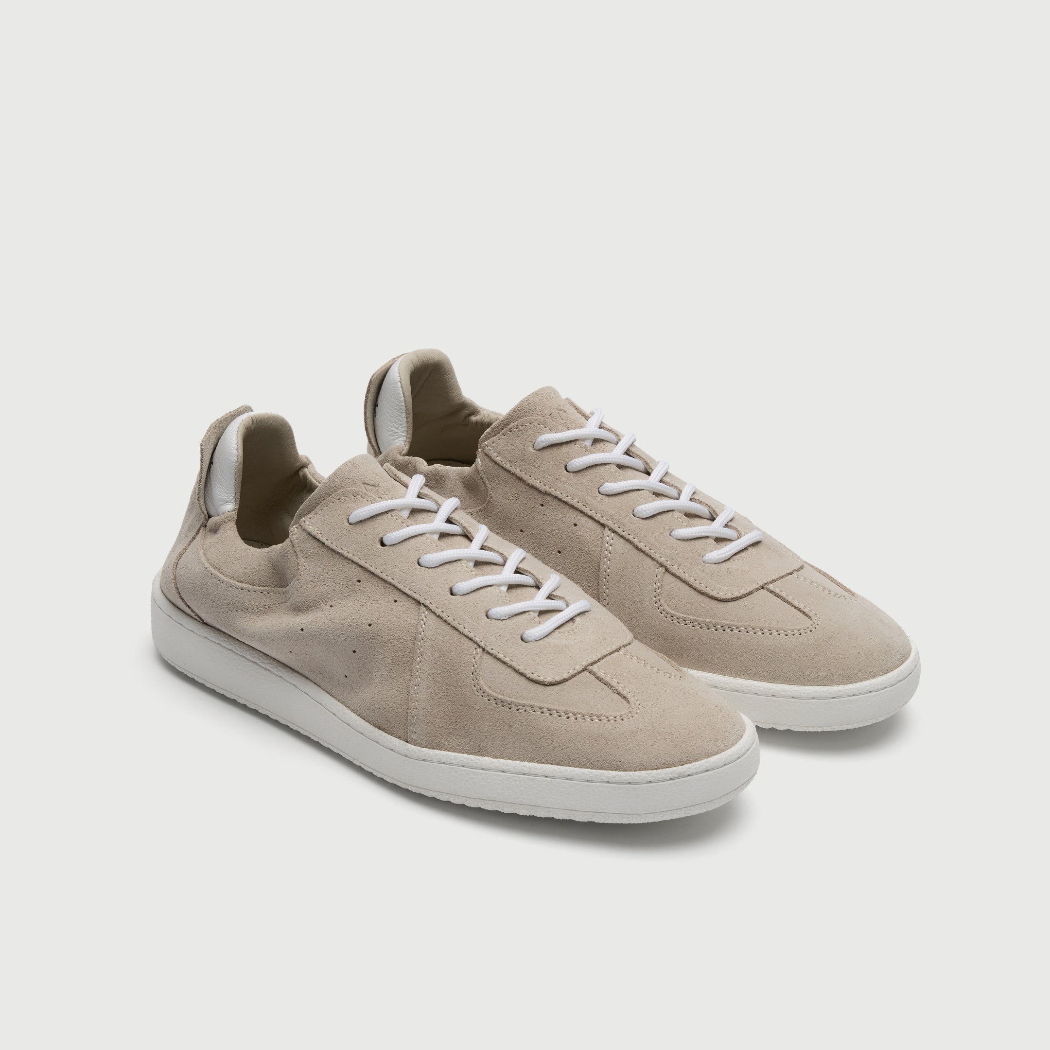 Walk London Rimini Stone Suede Elasticated Trainer three quarter view