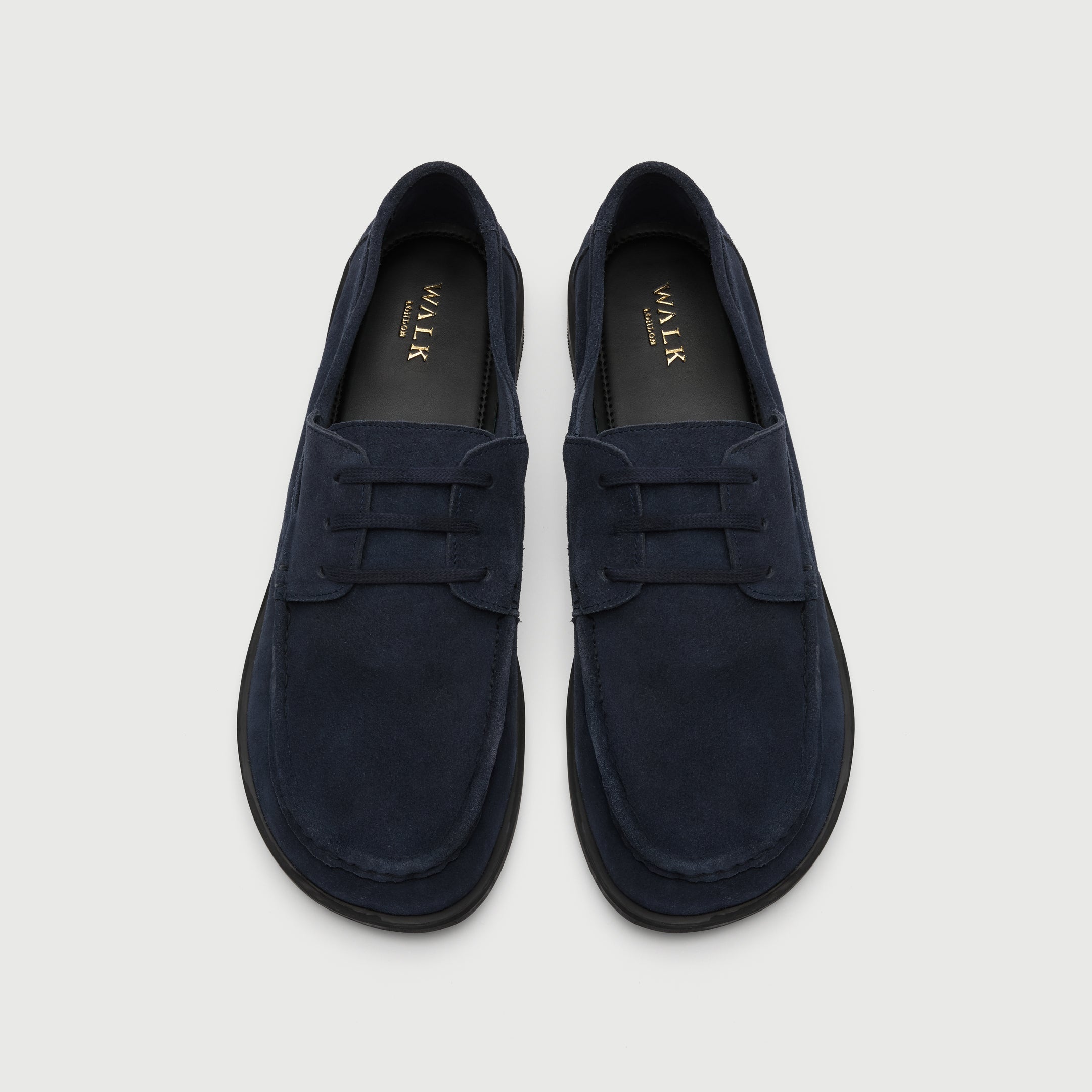 Walk London Roma Boat Shoe Suede in Navy top view