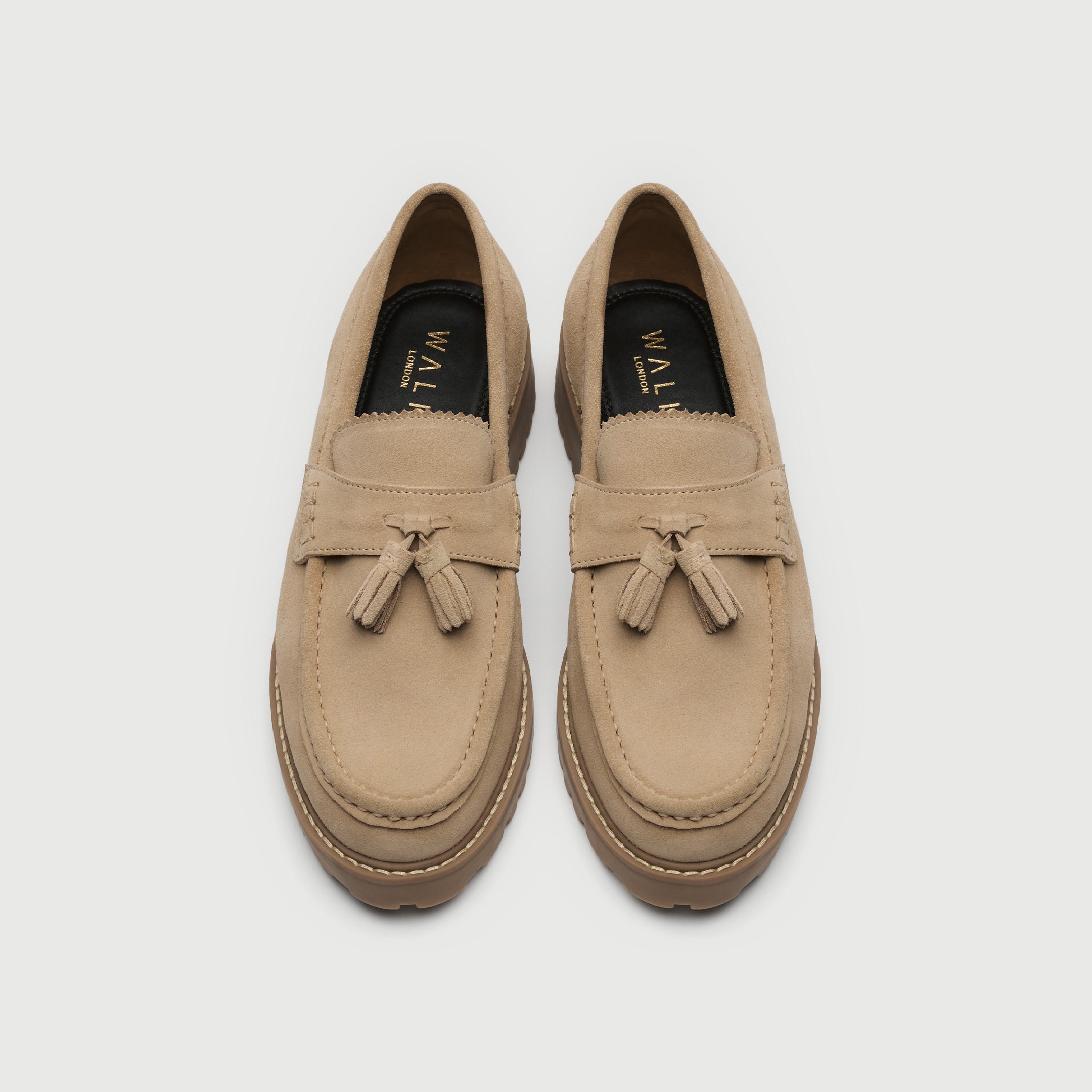 Walk London Mens Sean Tassel Loafer in Stone Suede