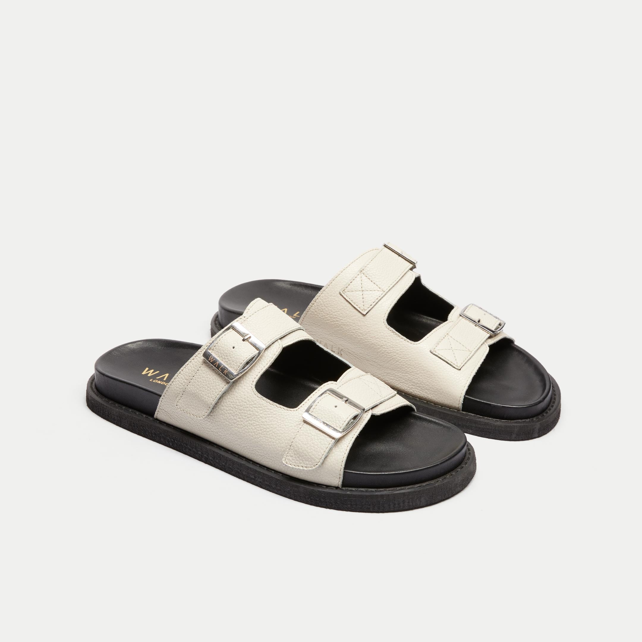 Walk London Shore Double Strap Sandal in Off White Leather