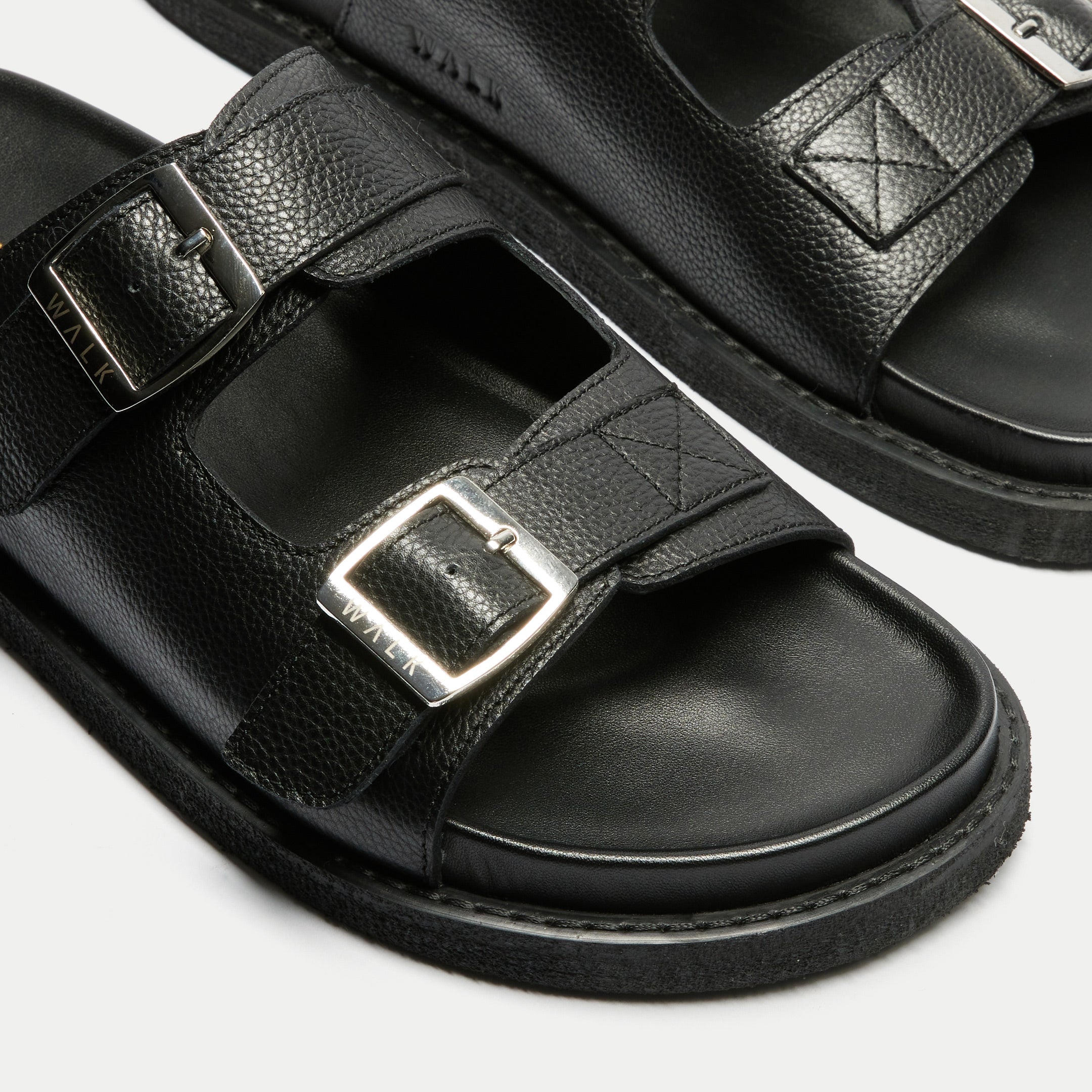 Walk London Shore Double Strap Sandal in Black Leather