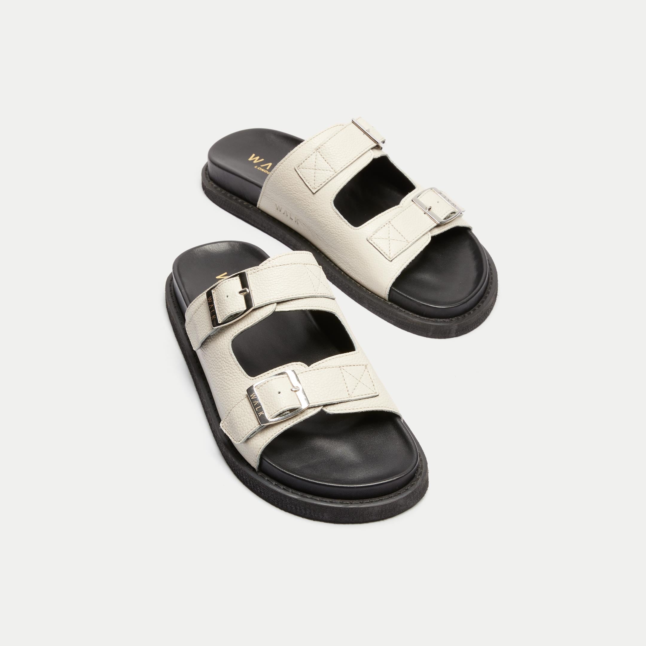 Walk London Shore Double Strap Sandal in Off White Leather