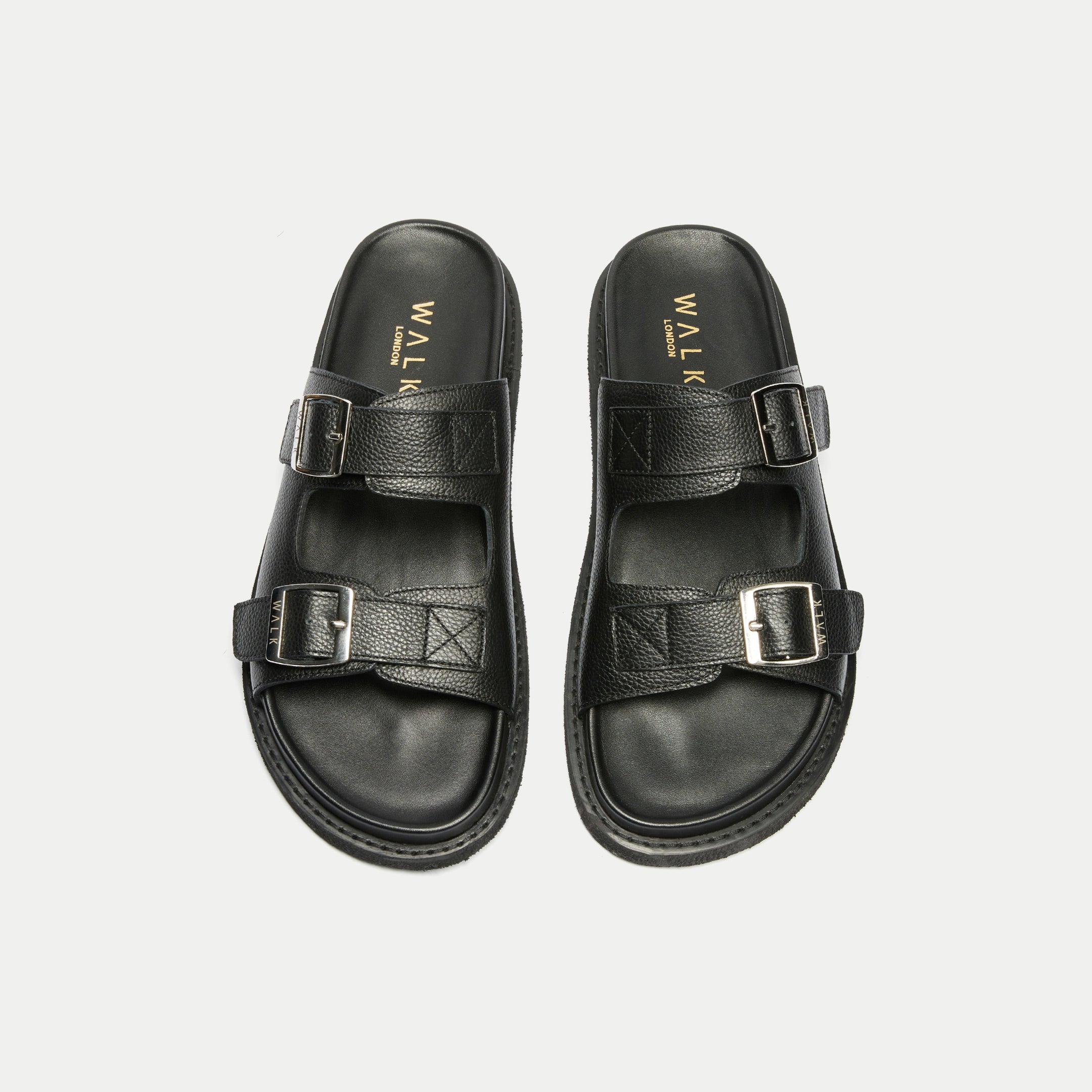 Walk London Shore Double Strap Sandal in Black Leather