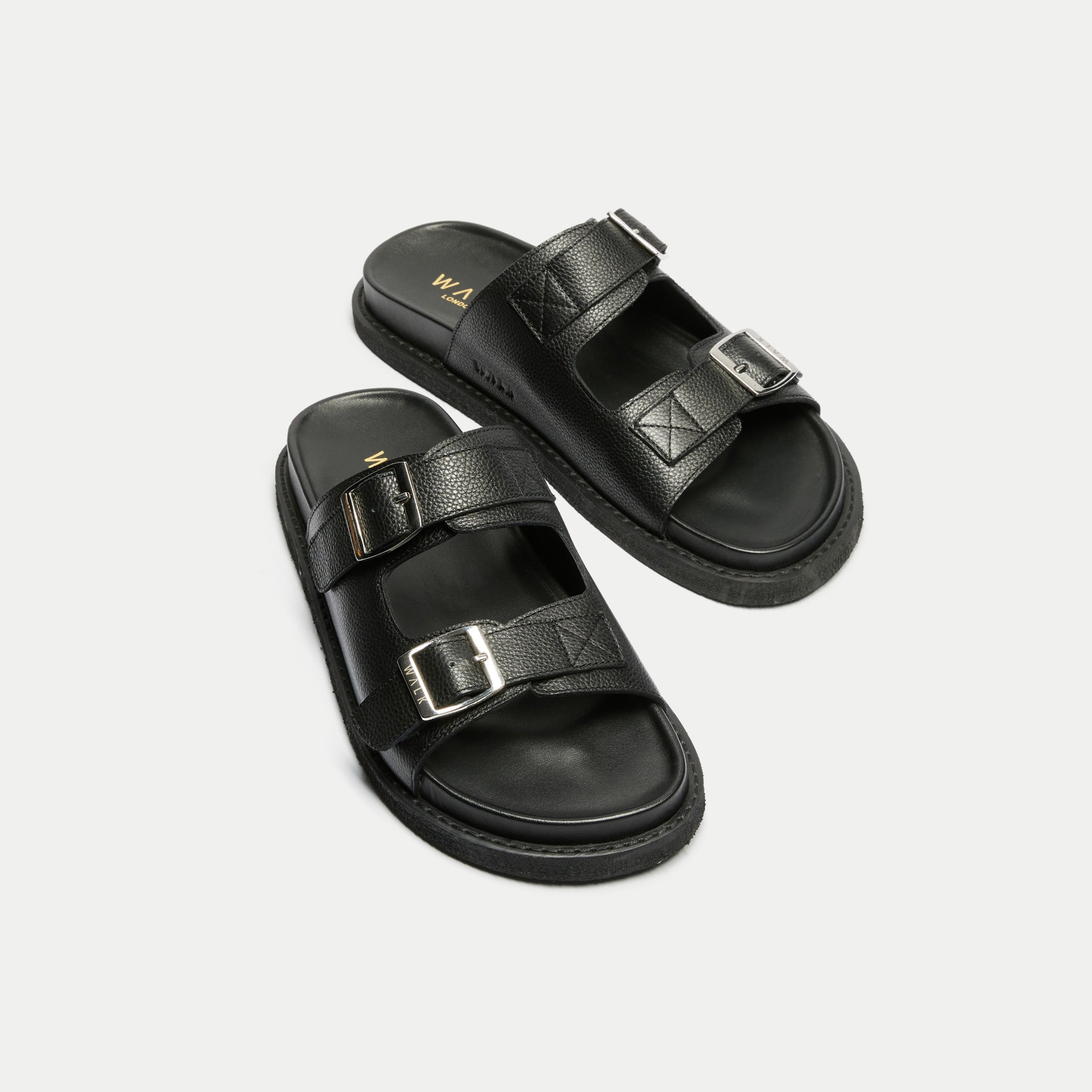 Walk London Shore Double Strap Sandal in Black Leather