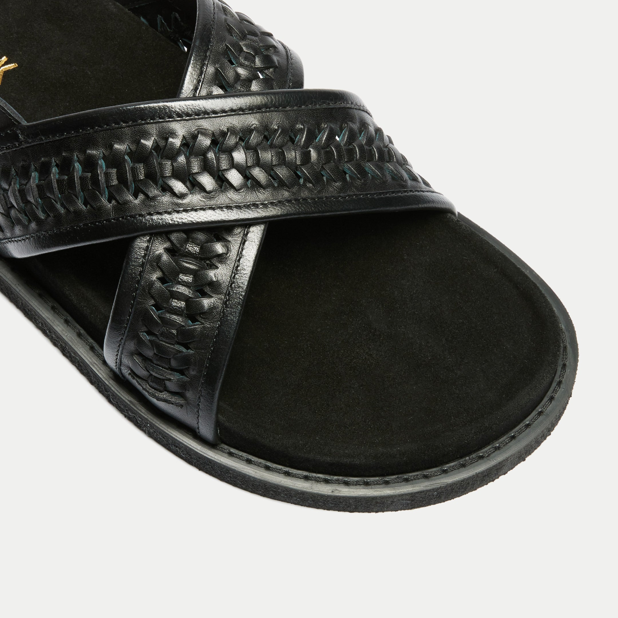 Walk London Mens Shore Weave Backstrap Sandal in Black Leather