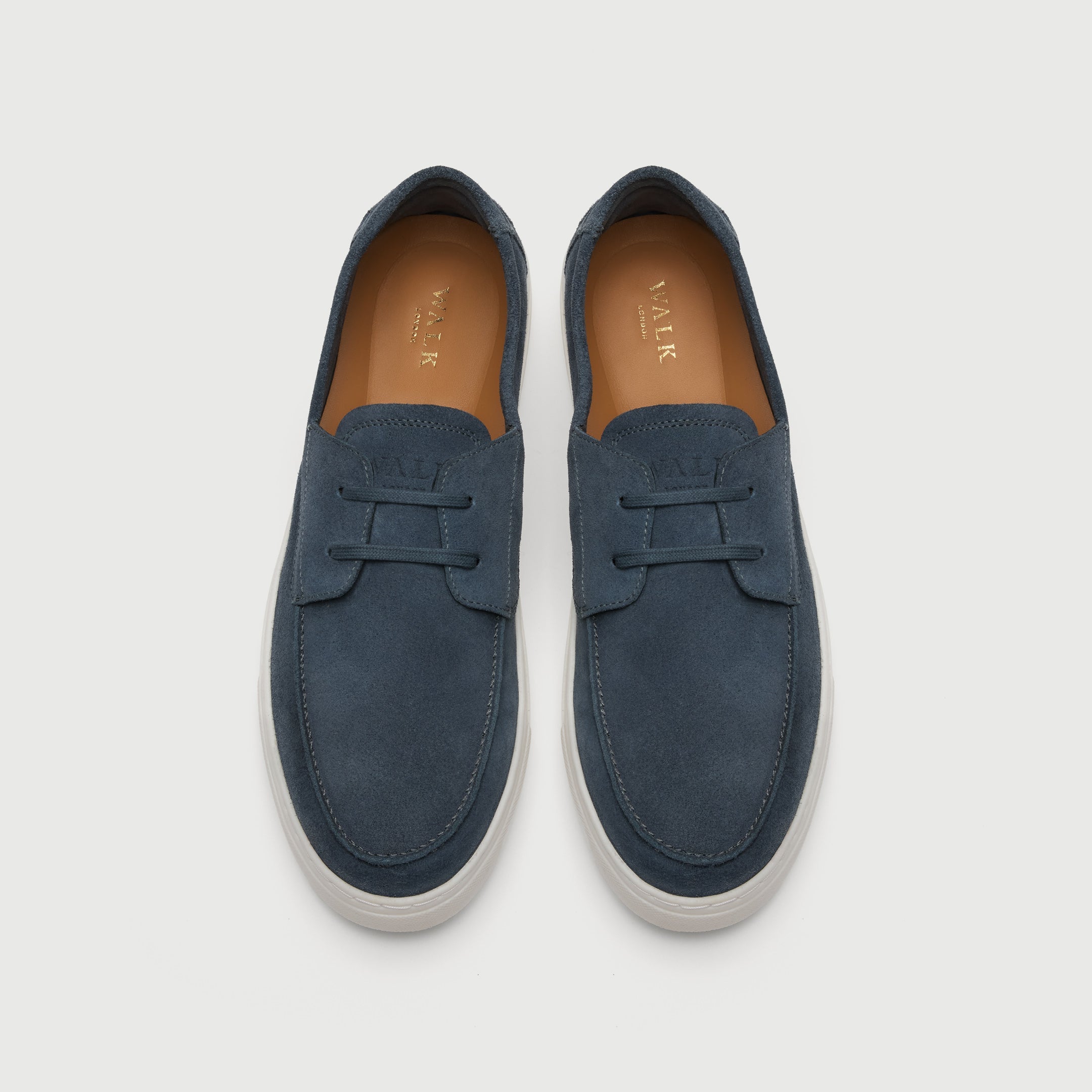 Walk London Sicily Blue Suede Boat Shoe top view