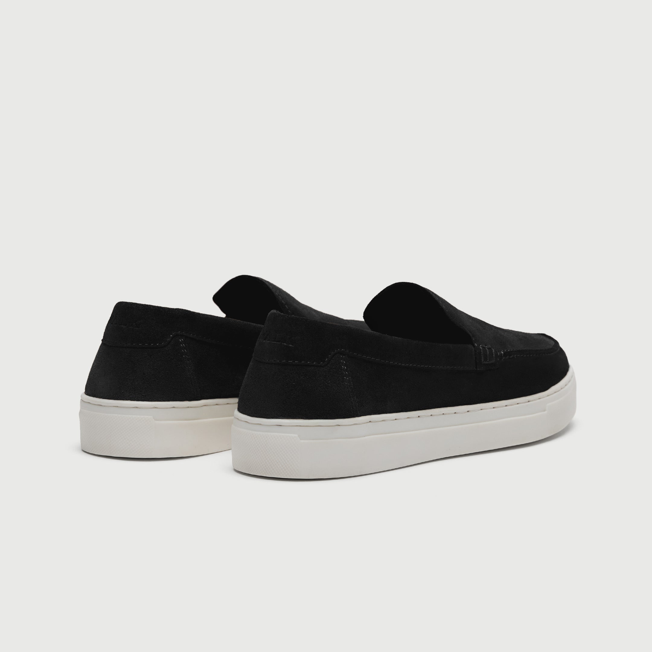 Walk London Sicily Slip On Hybrid Loafer in Black Suede heel view