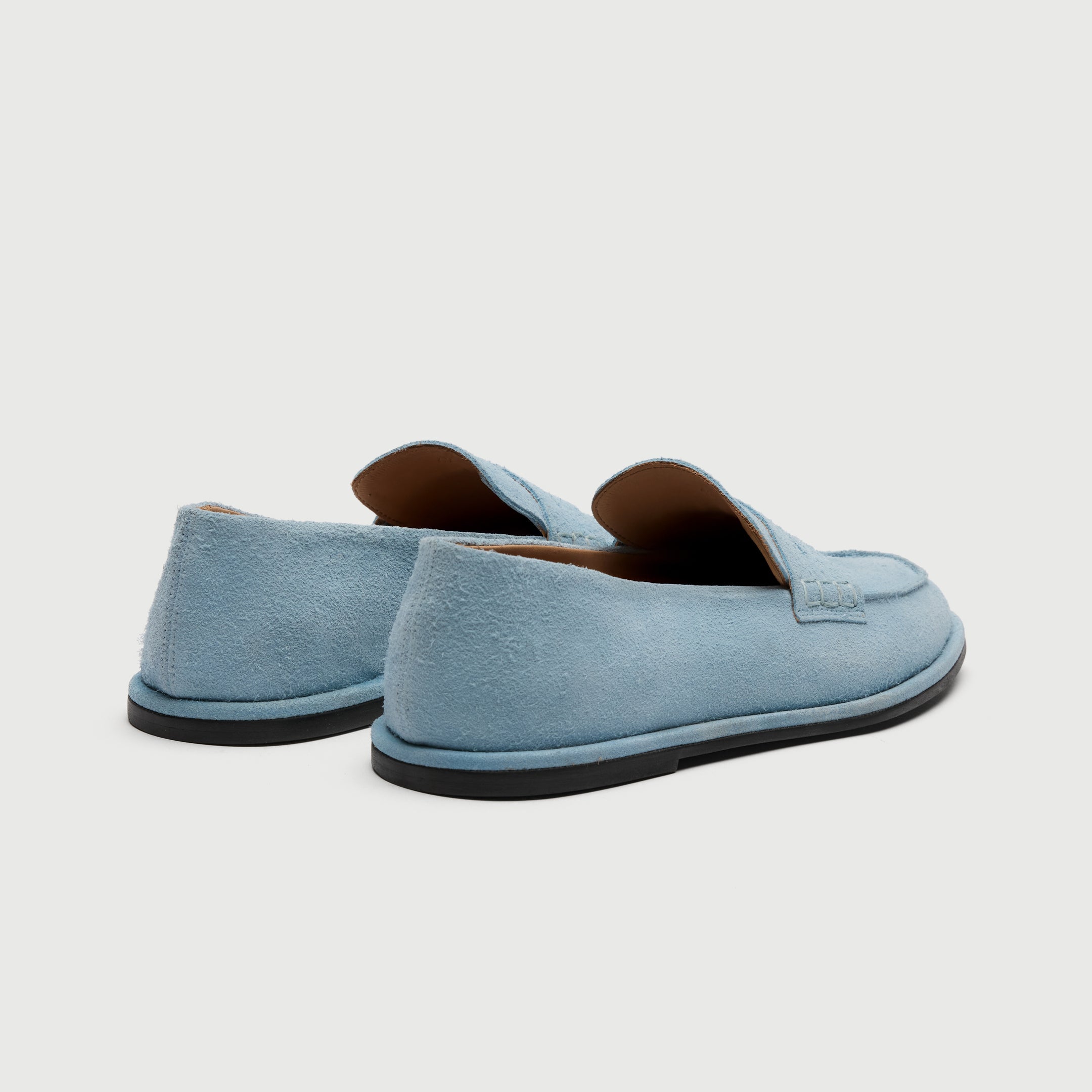 Walk London Sorrento Pale Blue Brushed Suede Saddle Loafer heel view