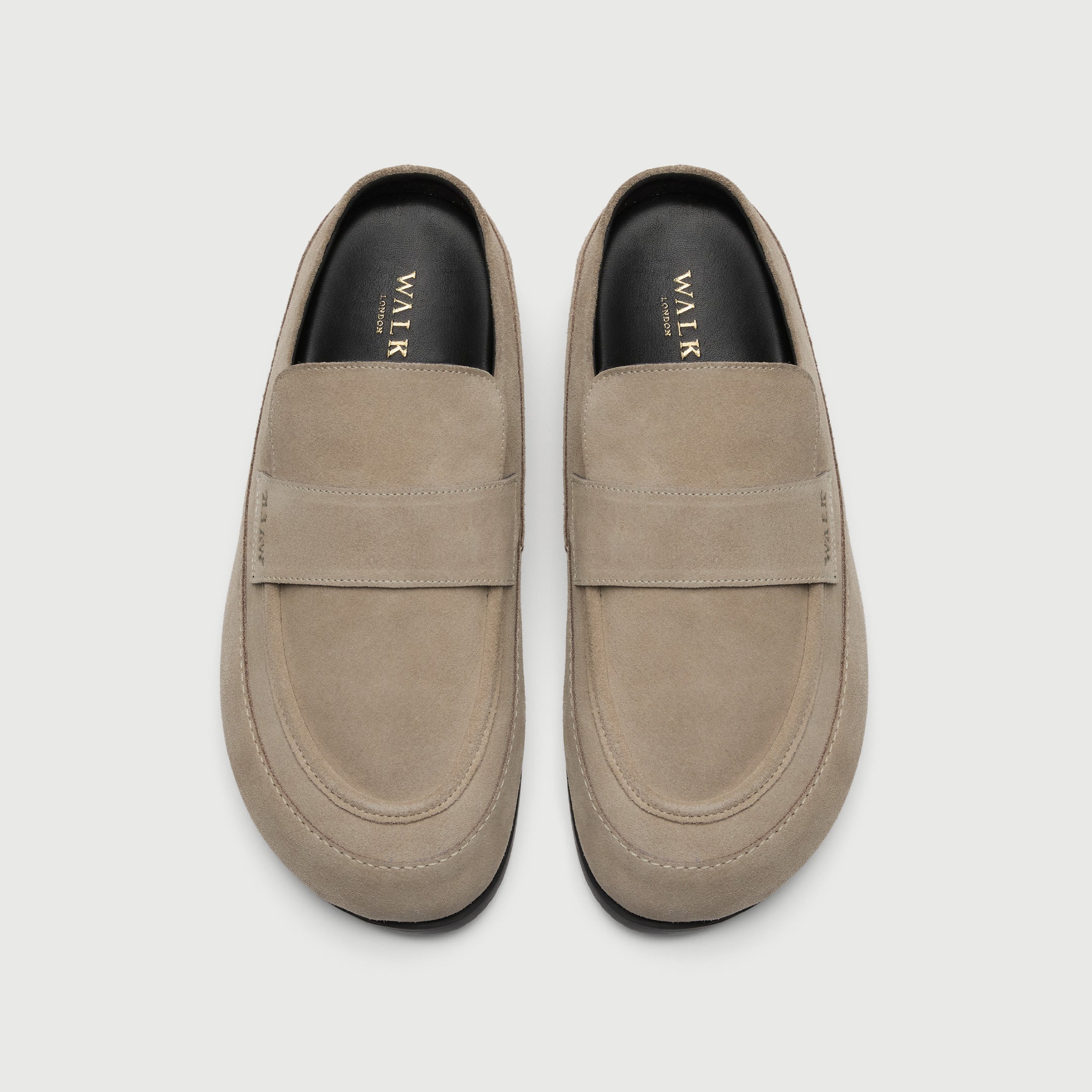 Walk London Track Stone Beige Suede Slider top view